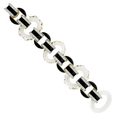Pre-owned David Webb 18kyg/plat Rock Crystal, Black Enamel, Diamond Tuxedo Bracelet