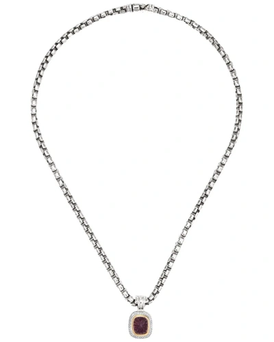 David Yurman Cable Collection 18k & Silver 0.36 Ct. Tw. Diamond & Pink Tourmaline Necklace (authenti In Metallic