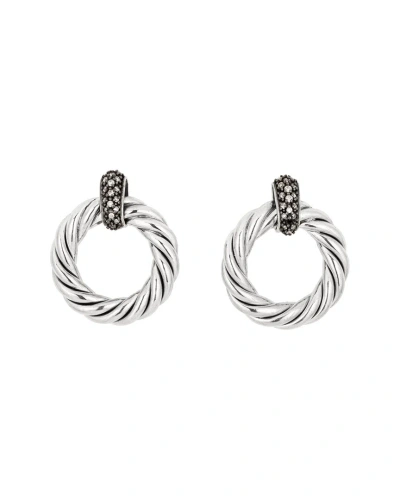 David Yurman Cable Collection Silver 0.17 Ct. Tw. Diamond Earrings (authentic  ) In Metallic