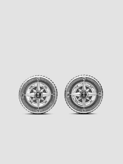 David Yurman Men's Maritime Compass Cufflinks In Sterling Silver With Center Black Diamond, 16mm In Green