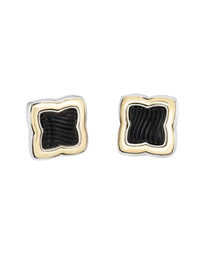 David Yurman Quatrefoil 18k & Silver Onyx Earrings (authentic ) In Black