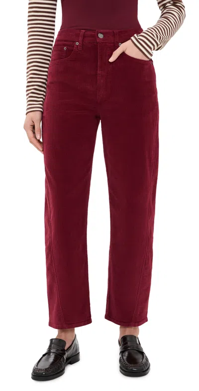 Daze Westward High Rise Corduroy Barrel Jeans Merlot In Burgundy