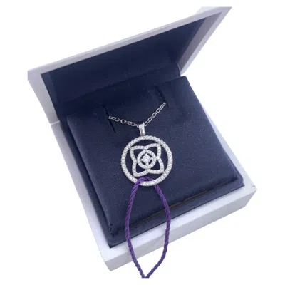 Pre-owned De Beers Enchanted Lotus Openwork Medal Pendant Diamond Necklace 18k White Gold