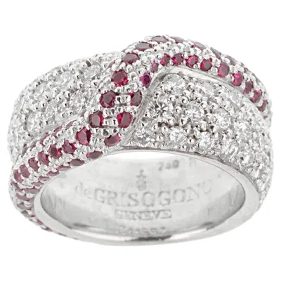 Pre-owned De Grisogono Ruby & Diamond 18k White Gold Cocktail Ring Sz 5 1/4