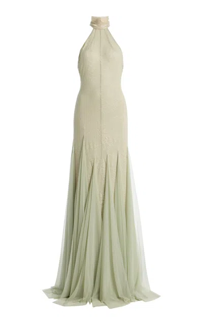 De La Vali Elowen Tulle Maxi Dress In Green
