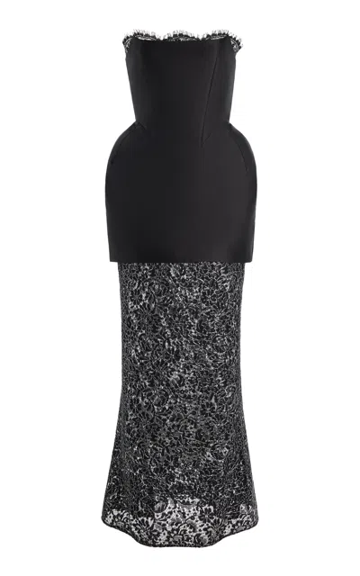 De La Vali Epidote Twill-overlay Lace Midi Dress In Black