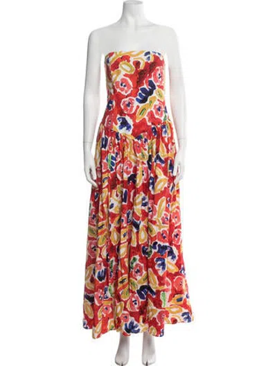 Pre-owned De Loreta Floral Print Long Dress In Red