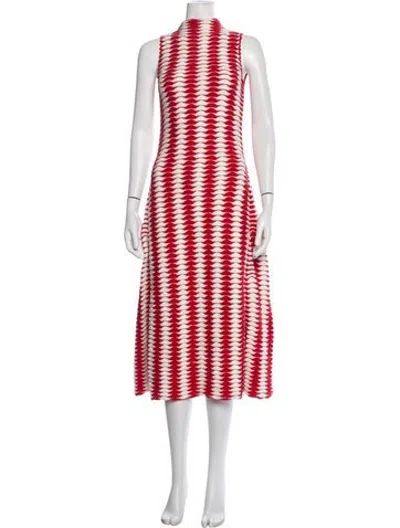 Pre-owned De Loreta Patterned Midi Length Dress W/ Tags In Red