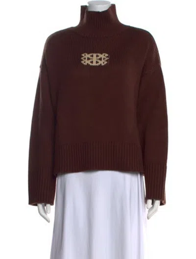 Pre-owned Dé Rococo Graphic Print Turtleneck Sweater In Brown