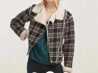 Dear John Denim Alvie Short Plaid Jacket In Black/white In Blue