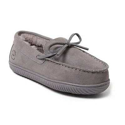 Dearfoams Harriet Genuine Suede Moc Womens Slip-on Slippers In Gray