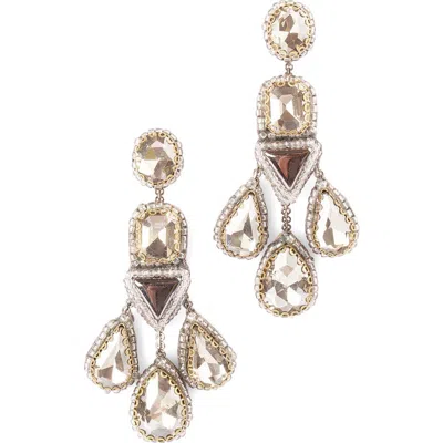 Deepa Gurnani Bahen Glass Stone Drop Earrings In Silver