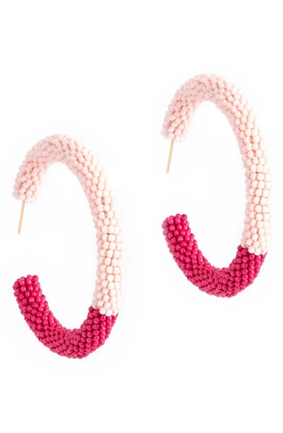 Deepa Gurnani Nixie Colourblock Bead Hoop Earrings In Fuchsia