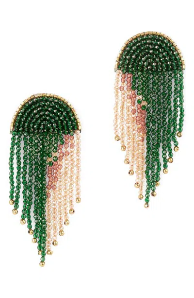 Deepa Gurnani Sunil Beaded Chandelier Earrings In Emerald