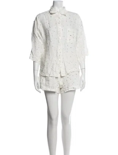 Pre-owned Deiji Studios Linen Floral Print Short Set In White