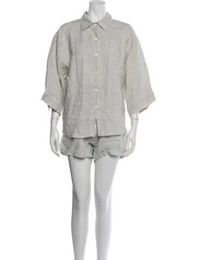 Pre-owned Deiji Studios Linen Striped Short Set In Blue