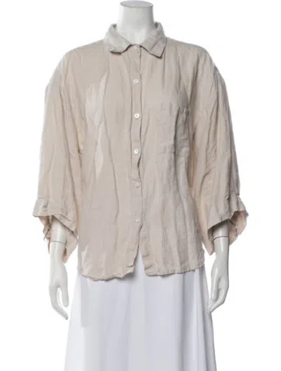 Pre-owned Deiji Studios Linen Three-quarter Sleeve Button-up Top In Neutrals