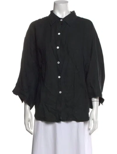 Pre-owned Deiji Studios Three-quarter Sleeve Button-up Top In Grey