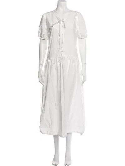 Pre-owned Deiji Studios Tie Neck Long Dress In White