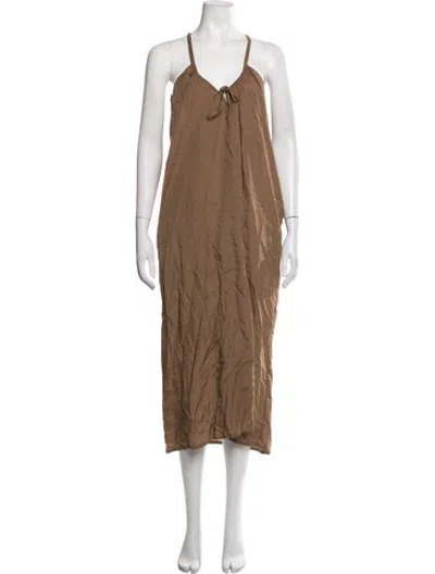 Pre-owned Deiji Studios V-neck Midi Length Dress In Brown