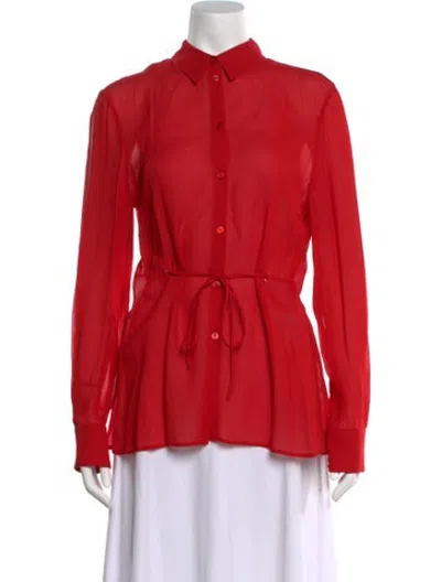 Pre-owned Del Core Long Sleeve Button-up Top W/ Tags In Red