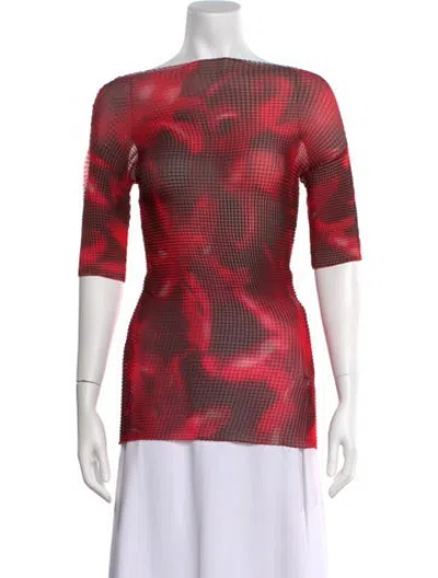 Pre-owned Del Core Printed Bateau Neckline Top W/ Tags In Red