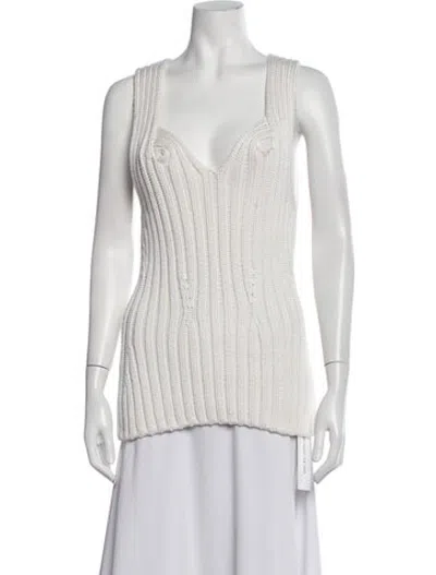 Pre-owned Del Core Silk V-neck Sweater W/ Tags In White