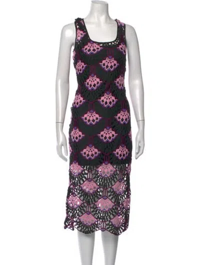 Pre-owned Delfi Collective Patterned Midi Length Dress In Black