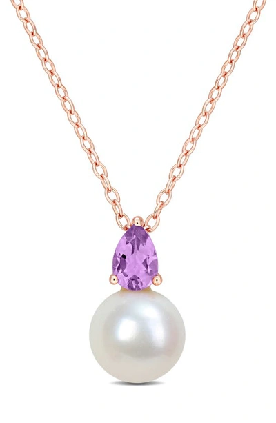 Delmar Amethyst & Freshwater Pearl Pendant Necklace In White