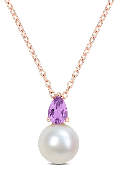 Delmar Amethyst & Freshwater Pearl Pendant Necklace In Purple