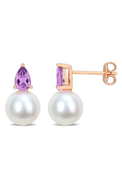 Delmar Amethyst & Freshwater Pearl Stud Earrings In Gold