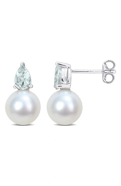 Delmar Aquamarine & Freshwater Pearl Stud Earrings In White