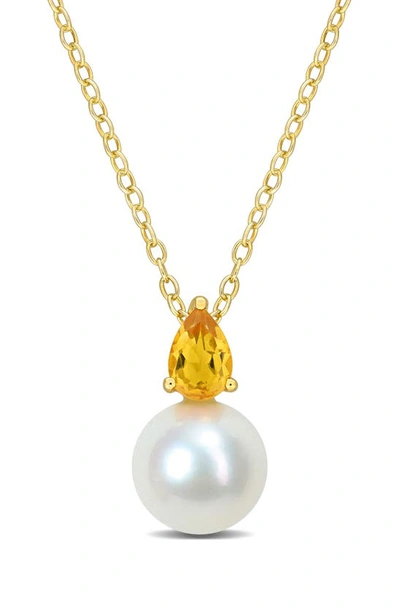 Delmar Citrine & Freshwater Pearl Pendant Necklace In Yellow