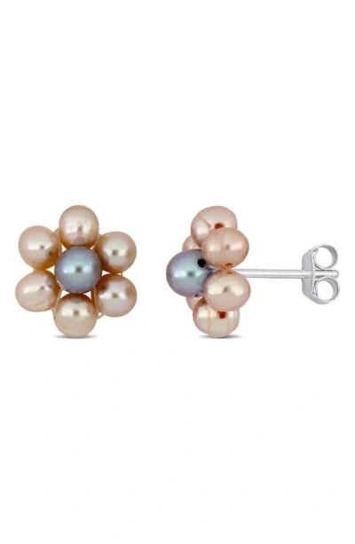 Delmar Floral Cultured Pearl Stud Earrings In Gold