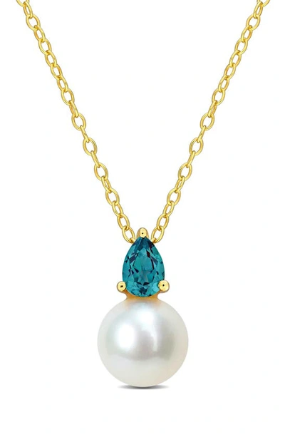 Delmar Lab Created Alexandrite & Freshwater Pearl Pendant Necklace In Green