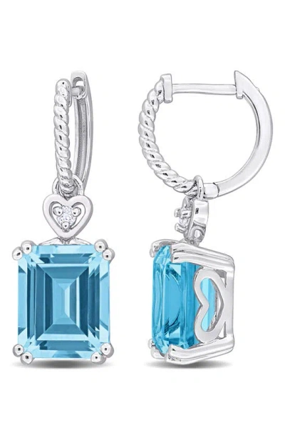 Delmar Octagon Cut Gemstone Drop Earrings In Blue
