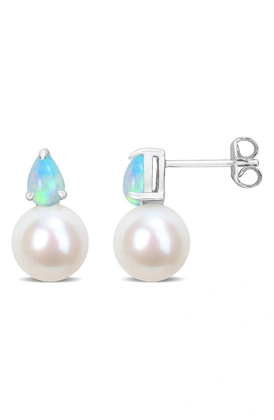 Delmar Opal & Ethiopian Pearl Stud Earrings In White