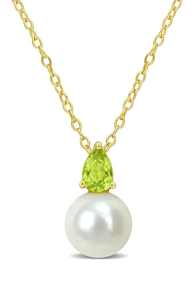 Delmar Peridot & Freshwater Pearl Pendant Necklace In Gold