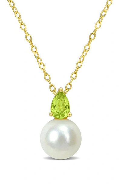 Delmar Peridot & Freshwater Pearl Pendant Necklace In Green