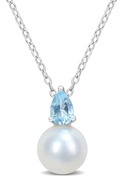 Delmar Sky Blue Topaz & Freshwater Pearl Pendant Necklace