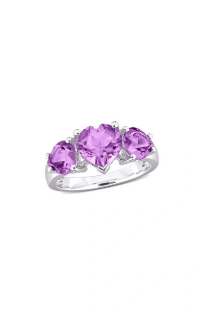 Delmar Sterling Silver Heart-shape Amethyst 3-stone Ring In Purple