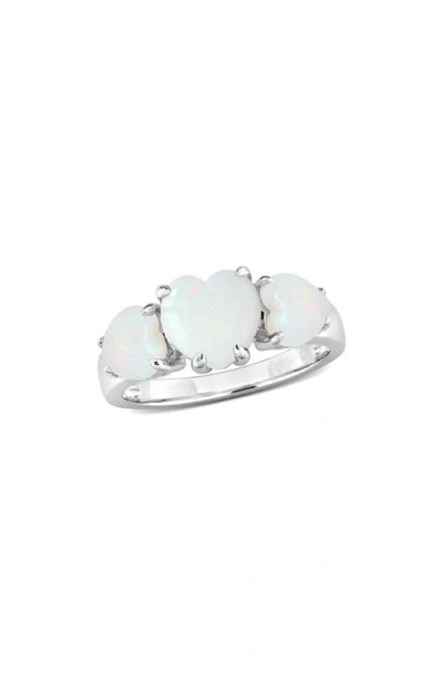 Delmar Sterling Silver Heart-shape Opal 3-stone Ring