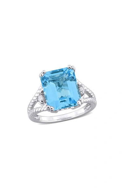 Delmar Sterling Silver White & Blue Topaz Octagon Cut Ring