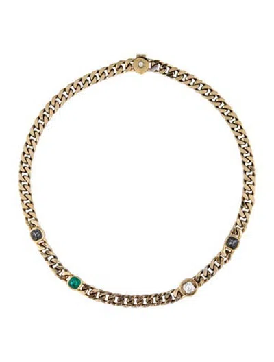 Pre-owned Demarson Crystal Link Collar Necklace, 17.25" In Black/green