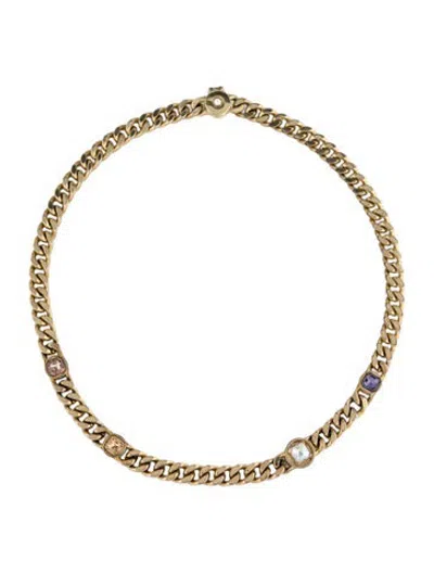 Pre-owned Demarson Crystal Link Collar Necklace, 17.5" In Clear/orange/pink