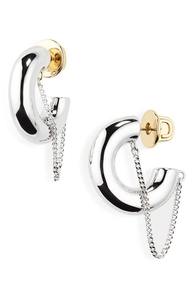 Demarson Mini Miley Chain Detail Hoop Earrings In Silver