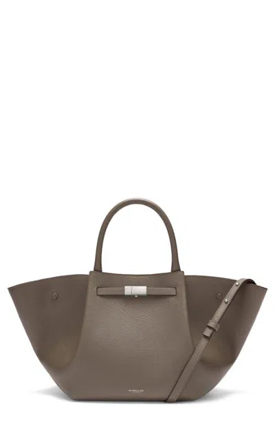 Demellier Midi The New York Leather Tote In Dark Taupe