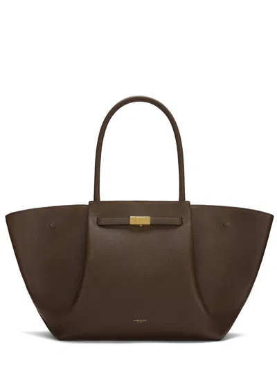 Demellier Mini New York Handbag In Brown Hammered Leather With Gold Hardware