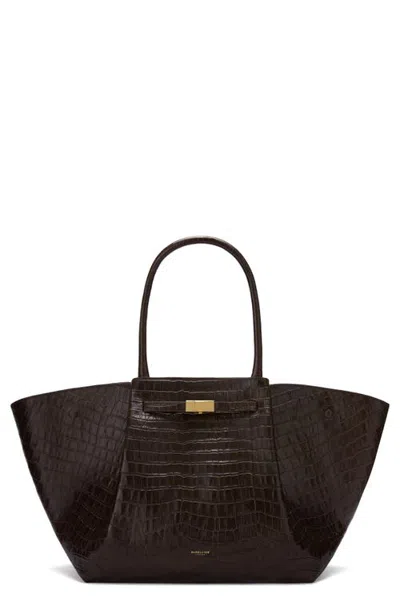 Demellier The New York Croc Embossed Leather Tote In Dark Chocolate