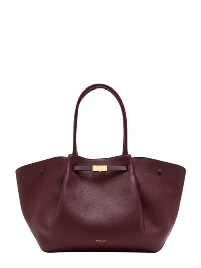 Demellier The New York Mini Handbag In Grained Leather With Gold Hardware In Bordeaux
